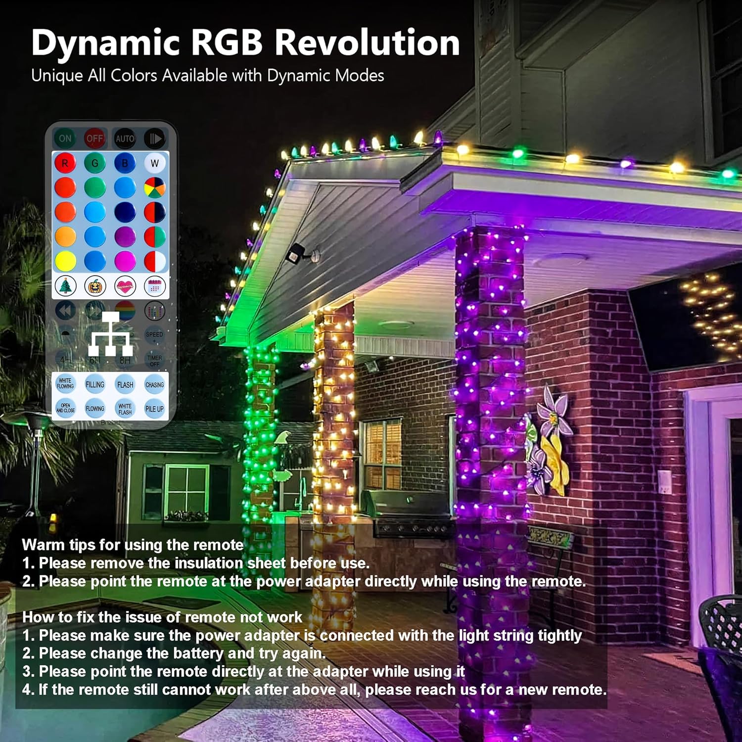 Brizled RGB Christmas Lights, 164ft 500 LED Color Changing String Lights, Dimmable Christmas Tree Light, Indoor Multifunctional Fairy Light with Remote for Outdoor Independence Day Xmas Party Decor
