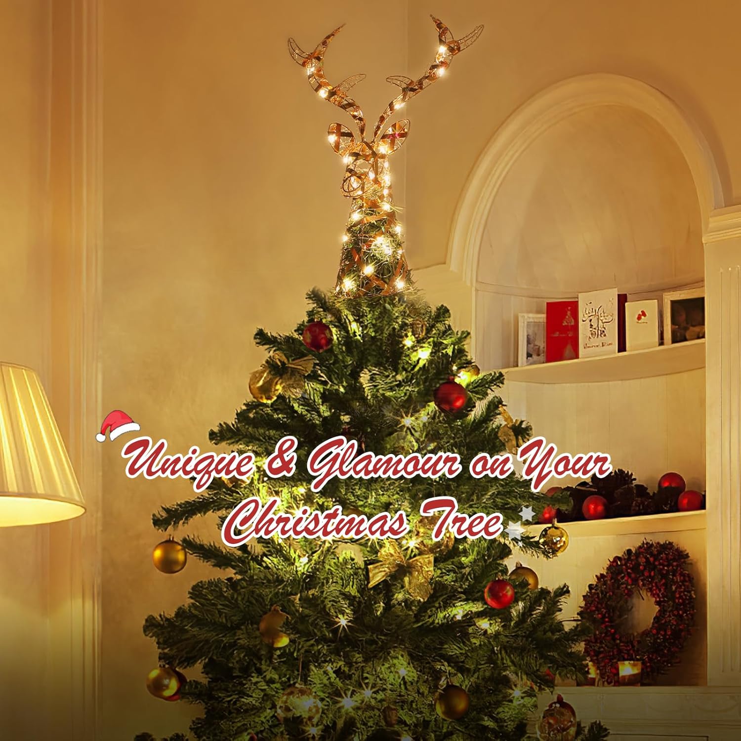 Roylvan Christmas Star Tree Topper with 8 Lighting Modes, USB Lighted Tree Topper with 20 LED Lights, Shiny Treetop Christmas Tree Decoration for Indoor Outdoor Holiday Home Ornament Gift, 9.8 Inch(H)