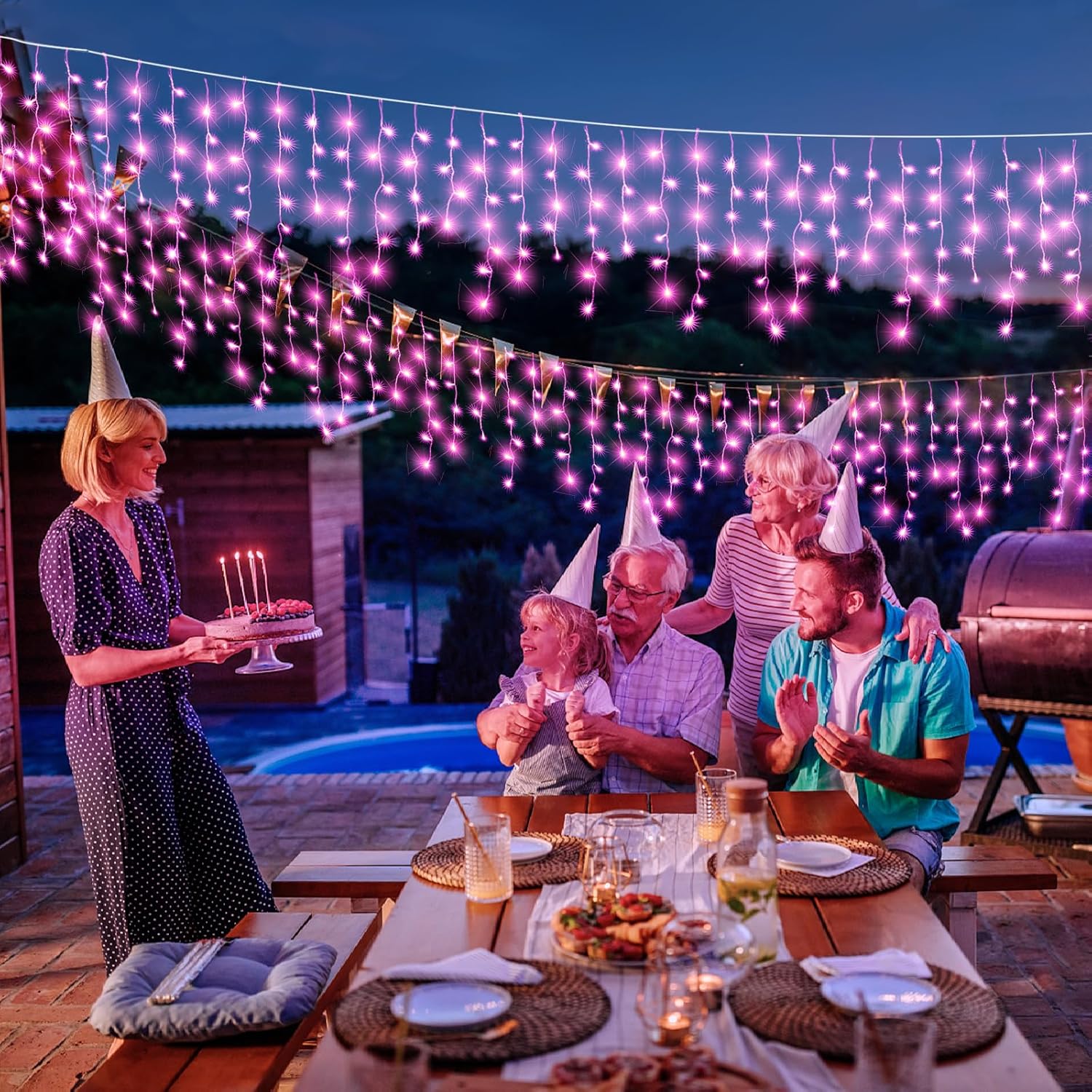 66ft Icicle Lights for Outside - 640 LED Christmas Lights Outdoor with 120 Drops 8 Modes, Plug in Twinkle Light Outside for Holiday Wedding Party Tree Room Indoor Thanksgiving Decoration, Warm White