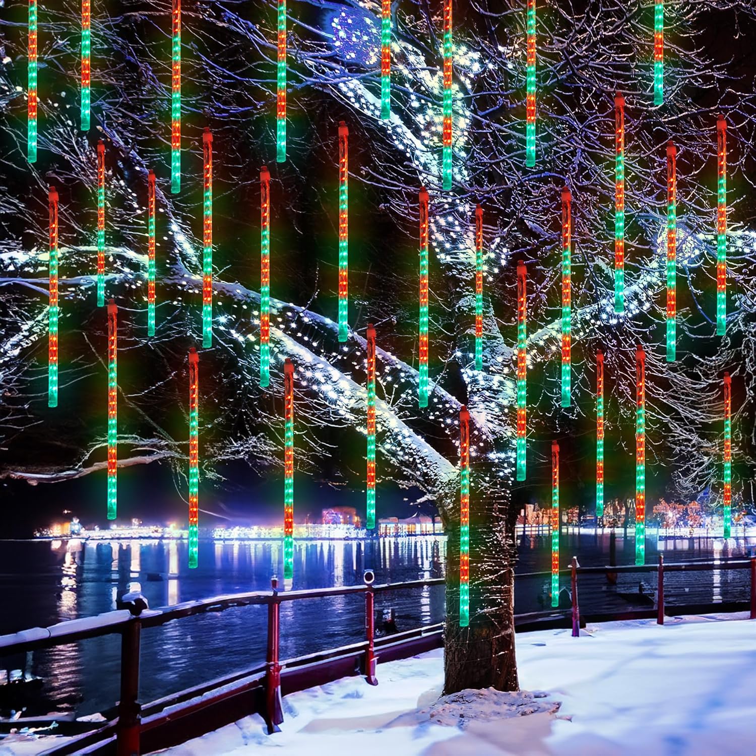 Dazzle Bright 864LED Christmas Light, Meteor Shower Rain Lights 11.8 Inch 24 Tubes, Waterproof Plug in Falling Rain Lights Christmas Decorations for Xmas Bushes Tree Yard Party (Blue)