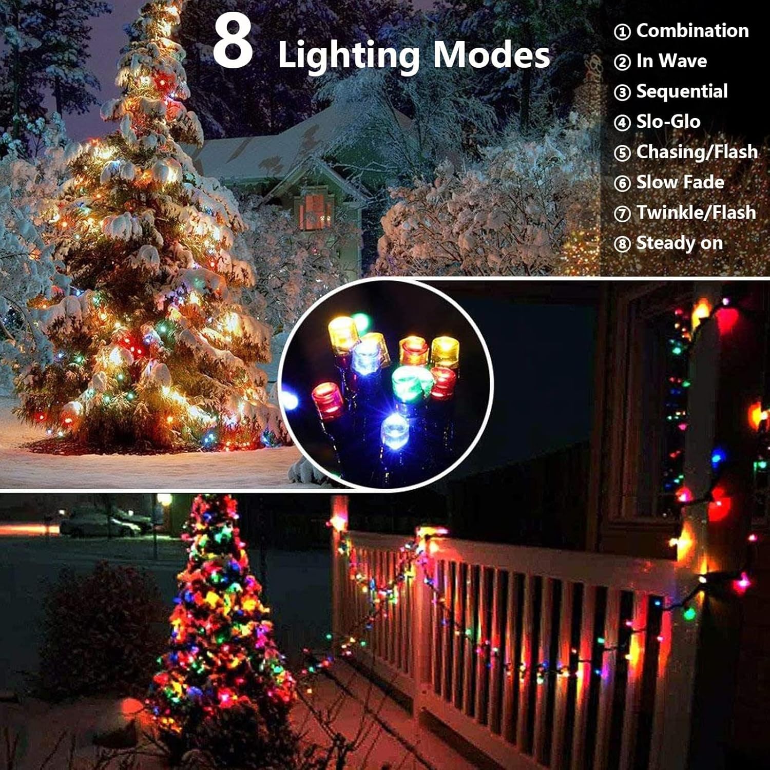 Joomer Solar Christmas Lights, 2 Pack Total 144 FT 400 LED 8 Modes Waterproof Solar String Lights Outdoor Auto ON/Off for Patio, Tree, Garden, Christmas Decorations (Multicolor)