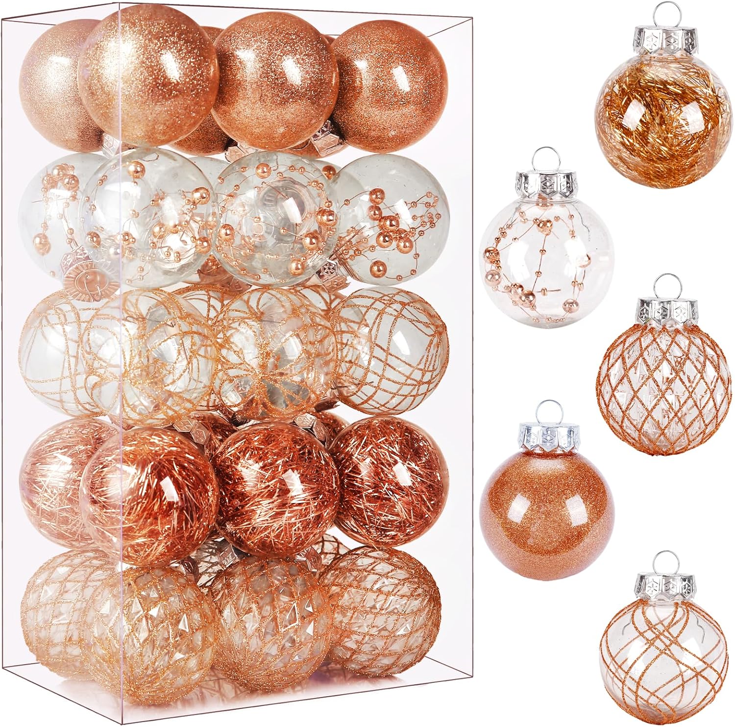 Clear Plastic Christmas Ball Ornaments, 30ct 2.36 Inch Champagne Balls for Tree Decoration - Shatterproof for Holiday Wedding Party Gifts
