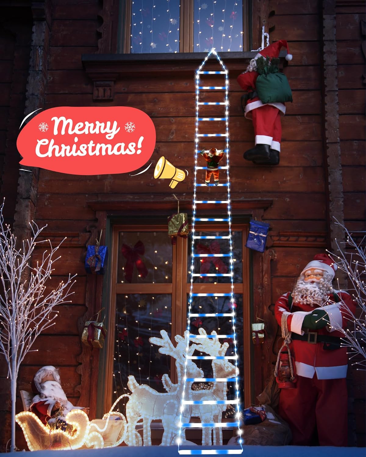 Toodour LED Christmas Lights - 10ft Christmas Decorative Ladder Lights with Santa Claus, Xmas Decorations Light for Indoor Outdoor, Window, Garden, Home, Wall, Xmas Tree Decor - Multicolor