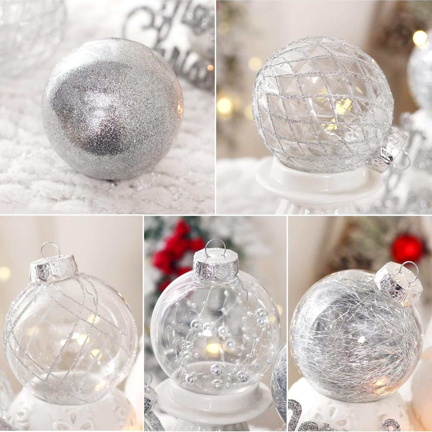 Clear Plastic Christmas Ball Ornaments, 30ct 2.36 Inch Champagne Balls for Tree Decoration - Shatterproof for Holiday Wedding Party Gifts