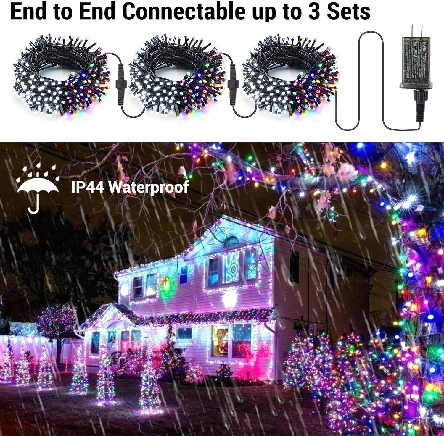 Brizled Color Changing Christmas Lights, 65.67ft 200 LED Cool White & Multicolor Christmas Lights, 11 Modes Remote Dimmable 29V Safe Adapter Outdoor Christmas Tree Lights String for Xmas Party Tree