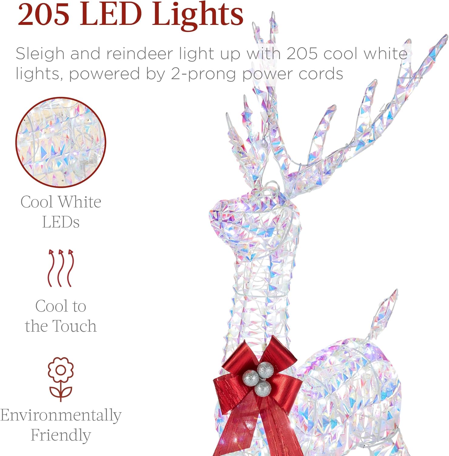 Best Choice Products Lighted Christmas 4ft Reindeer & Sleigh Holiday Outdoor Yard Decoration Set w/ 205 LED Lights, Stakes, Zip Ties - Gold