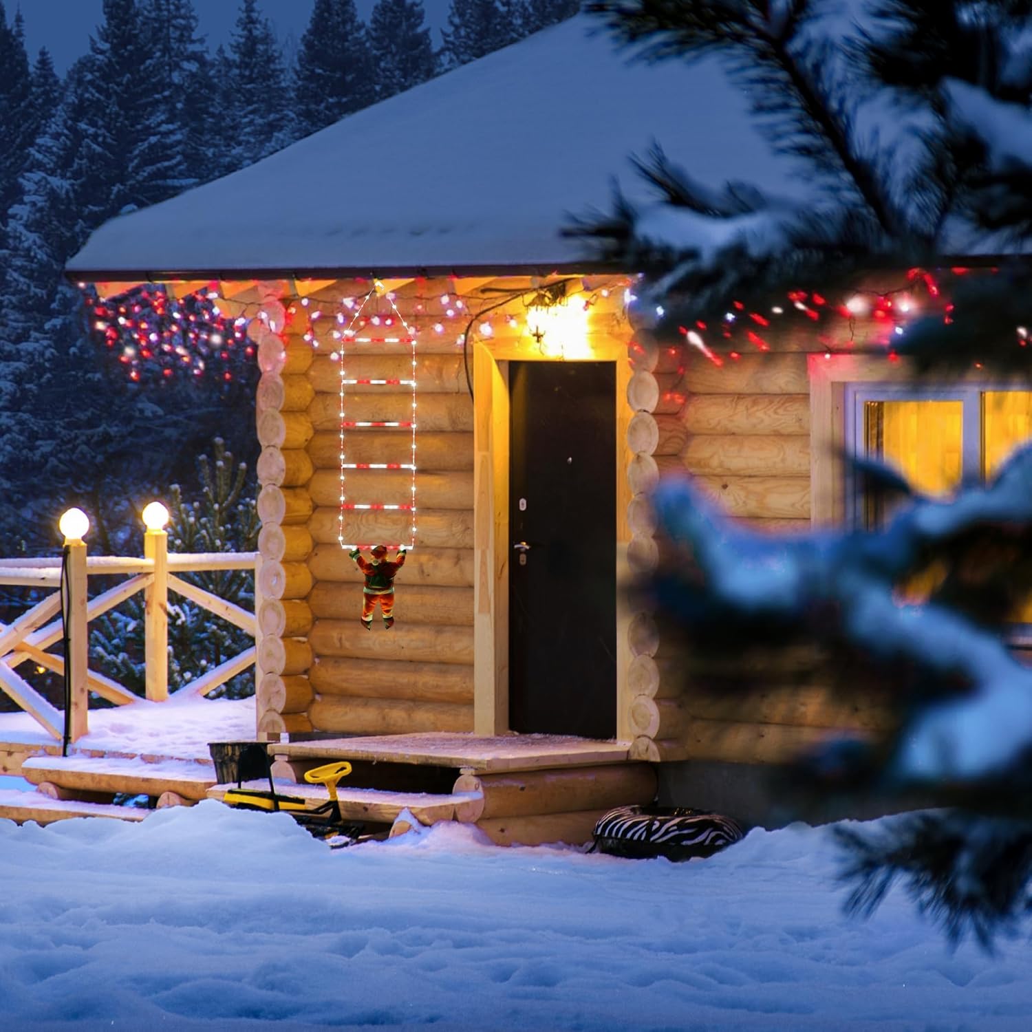 Toodour LED Christmas Lights - 10ft Christmas Decorative Ladder Lights with Santa Claus, Xmas Decorations Light for Indoor Outdoor, Window, Garden, Home, Wall, Xmas Tree Decor - Multicolor