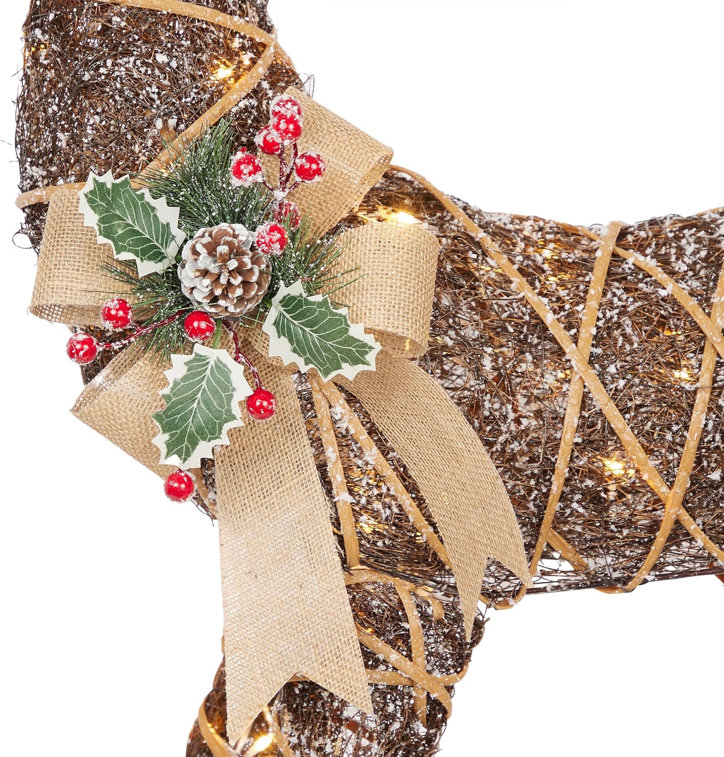 Alpine Corporation 24 Tall Outdoor Rattan Grazing Reindeer Lawn Decoration with White LED Lights, Christmas Yard Decor, Holiday Garden Display