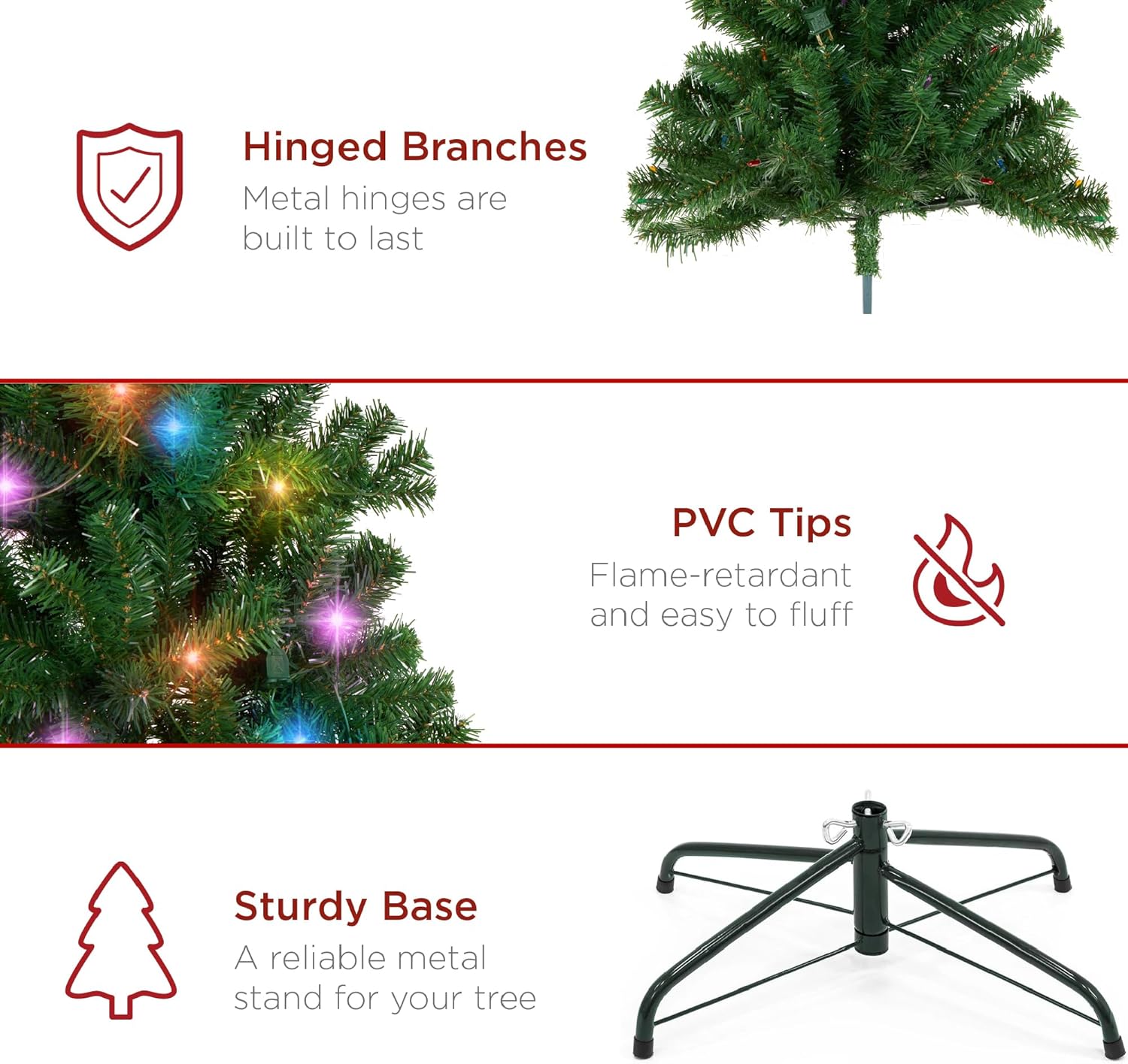 Best Choice Products Artificial Christmas Tree, 6ft Premium Pre-Lit Realistic Spruce Holiday Décor w/Dense Branches, Metal Base - Green Spruce