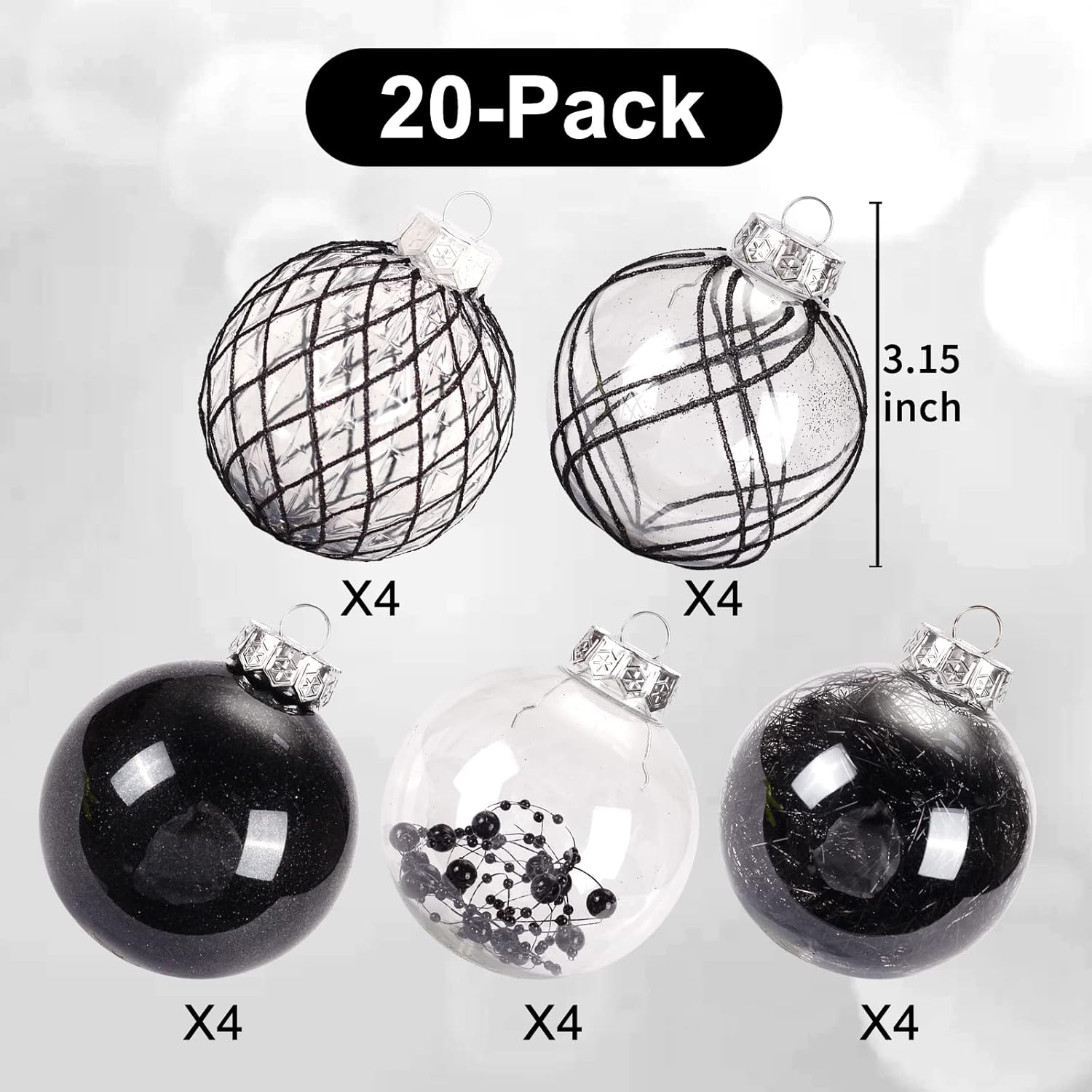 Clear Plastic Christmas Ball Ornaments, 30ct 2.36 Inch Champagne Balls for Tree Decoration - Shatterproof for Holiday Wedding Party Gifts