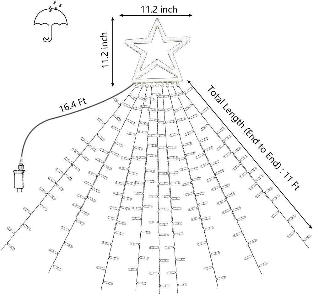PUHONG Christmas Lights, Decorations Star Lights, 320 LED Christmas Tree Lights Outdoor, 16.4Ft String Lights, 8 Light Modes with 12 Lighted Star for Xmas New Year (Iron-Multicolor)