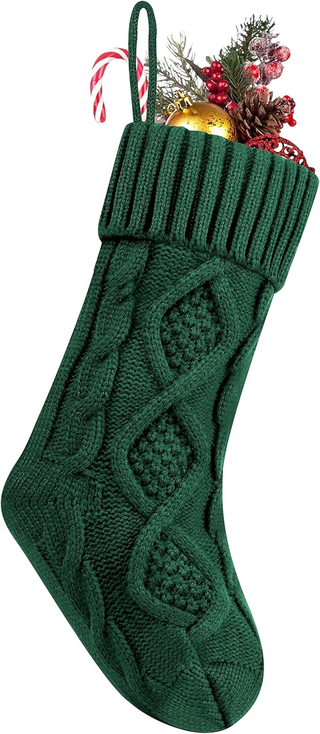 Fesciory 4 Pack Christmas Stockings 18 Inches Large Size Cable Knitted Stocking Gifts & Decorations for Family Holiday Xmas Party, Ivory White