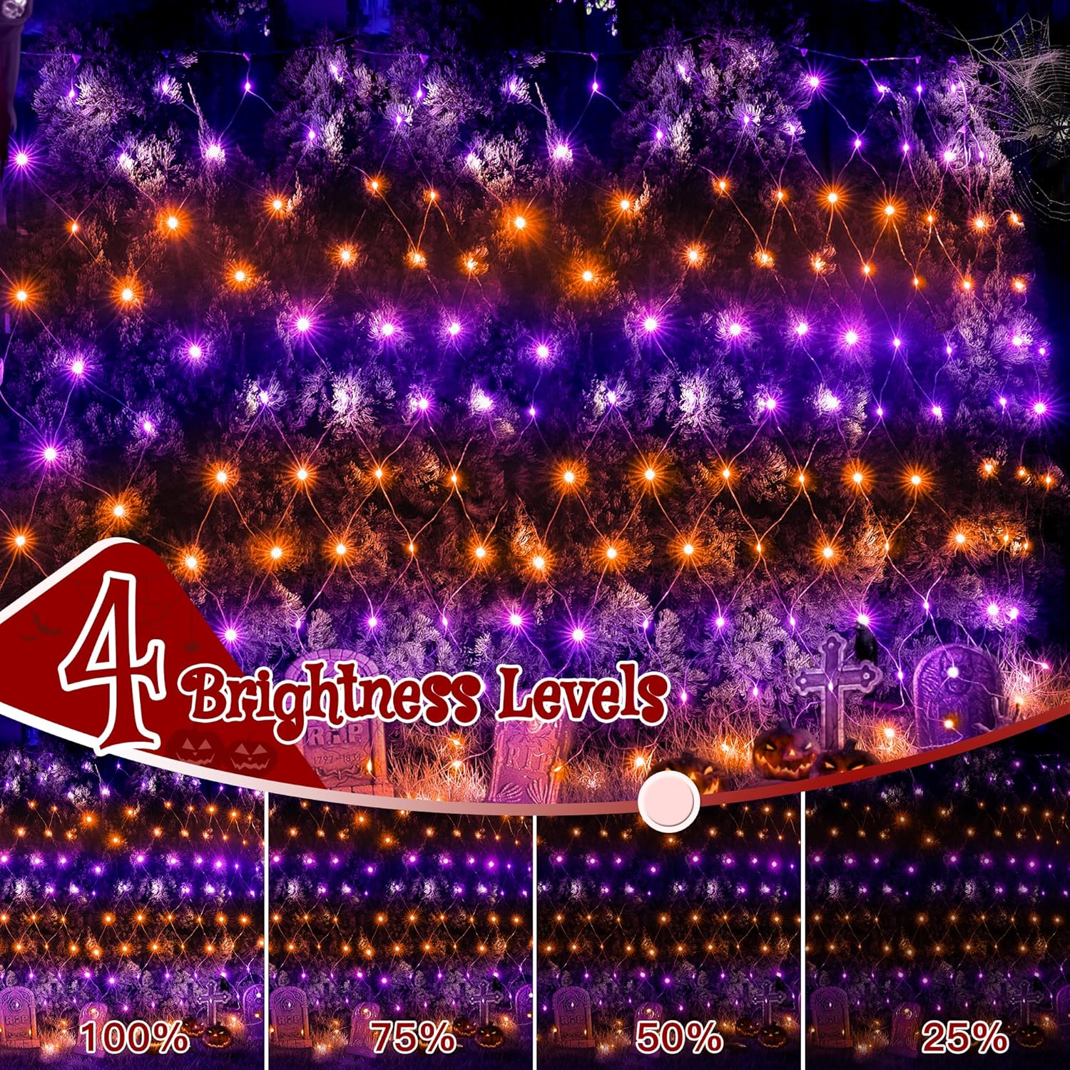 Ollny Net Lights Outdoor Mesh Light 10x7ft, 210LED Clear Wire Connectable Christmas Net Lights with 8 Modes, IP67 Waterproof Bush Light for Tree Wall Ceiling Outside Decorations, Warm White
