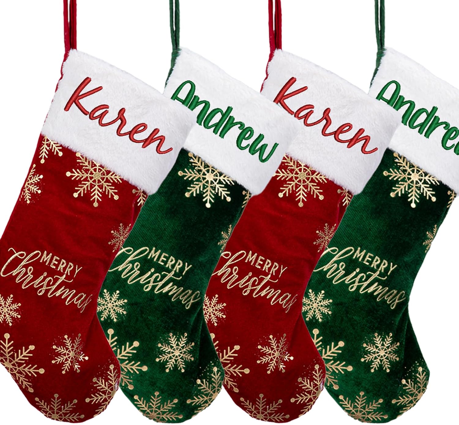 Flycalf Velvet Christmas Stockings 6 Pack Large 20 Inches with Hanging Loop Embroidery Classic Luxury Family Ornament Fireplace Hanging Stockings for Christmas Decorations