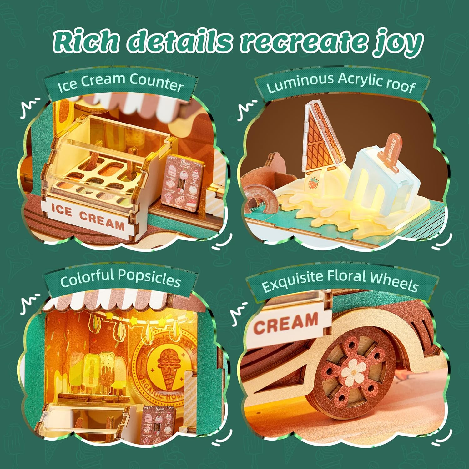 FUNPOLA 3D Wood Puzzle Travel Truck Model - DIY Miniature Adventure Truck Kit with LED Lights - Creative Gift for Kids and Adults(Travel Truck)