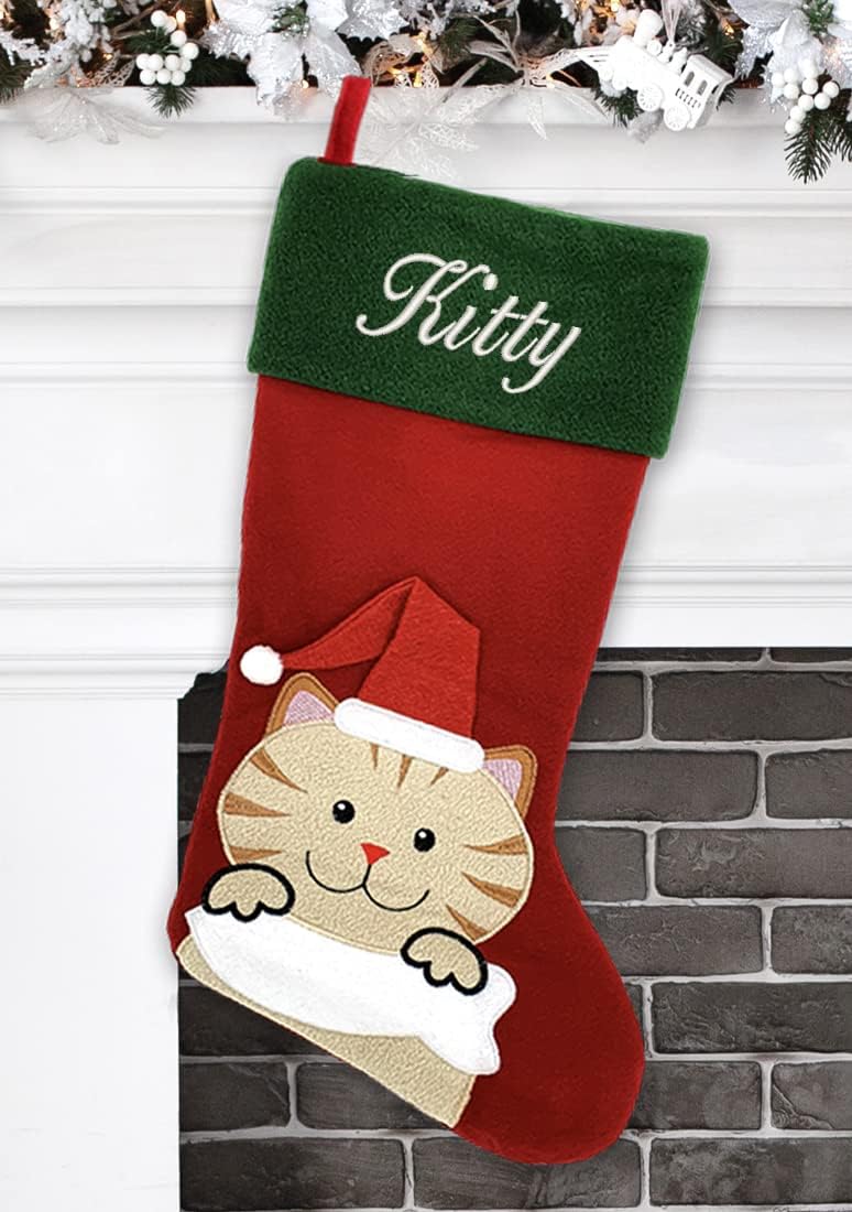 Personalized Christmas Stocking - Santa Stocking - Embroidered Name - Large 18.5inch, Traditional Red and Green, Family Holiday Season Decor