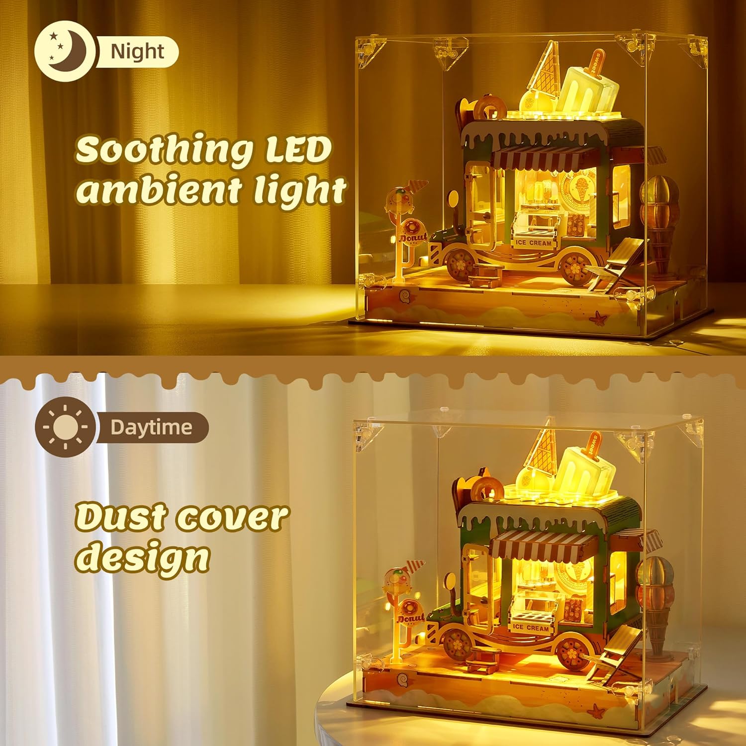 FUNPOLA 3D Wood Puzzle Travel Truck Model - DIY Miniature Adventure Truck Kit with LED Lights - Creative Gift for Kids and Adults(Travel Truck)