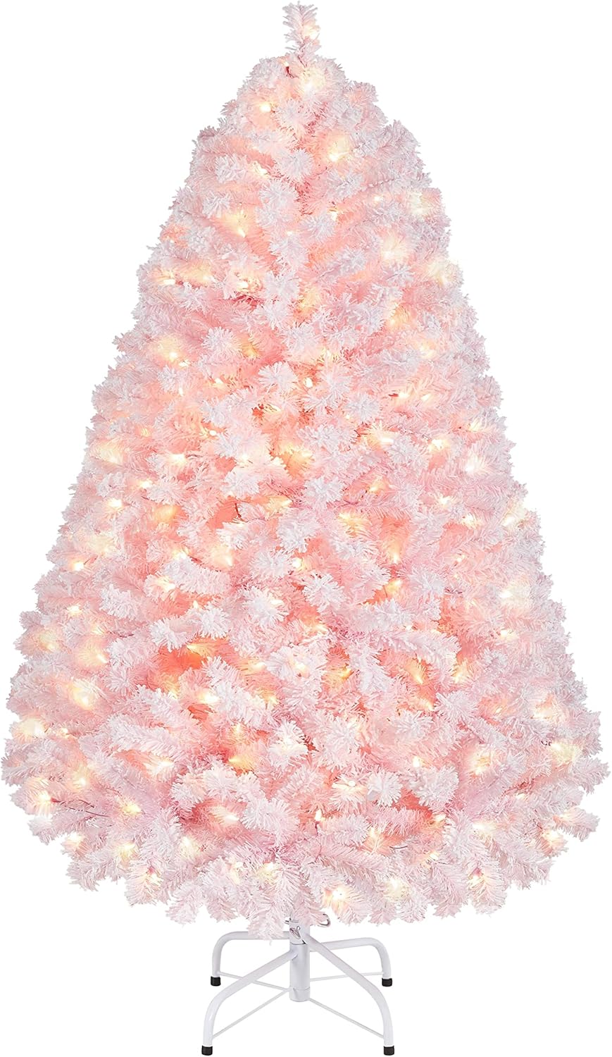 6ft Snow Flocked Pre-lit Christmas Tree with 250 Warm White Lights, 820 Lush Branch Tips & Quick-Assembly Hinged Design, Full Artificial Xmas Tree for Winter Holiday Décor, Green & White