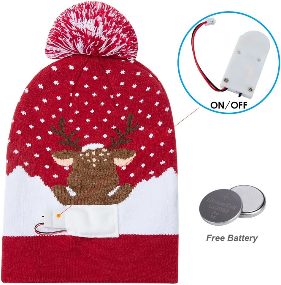 Unisex Ugly LED Christmas Hat Novelty Colorful Light-up Stylish Knitted Sweater Xmas Party Beanie Cap(6 Lights)