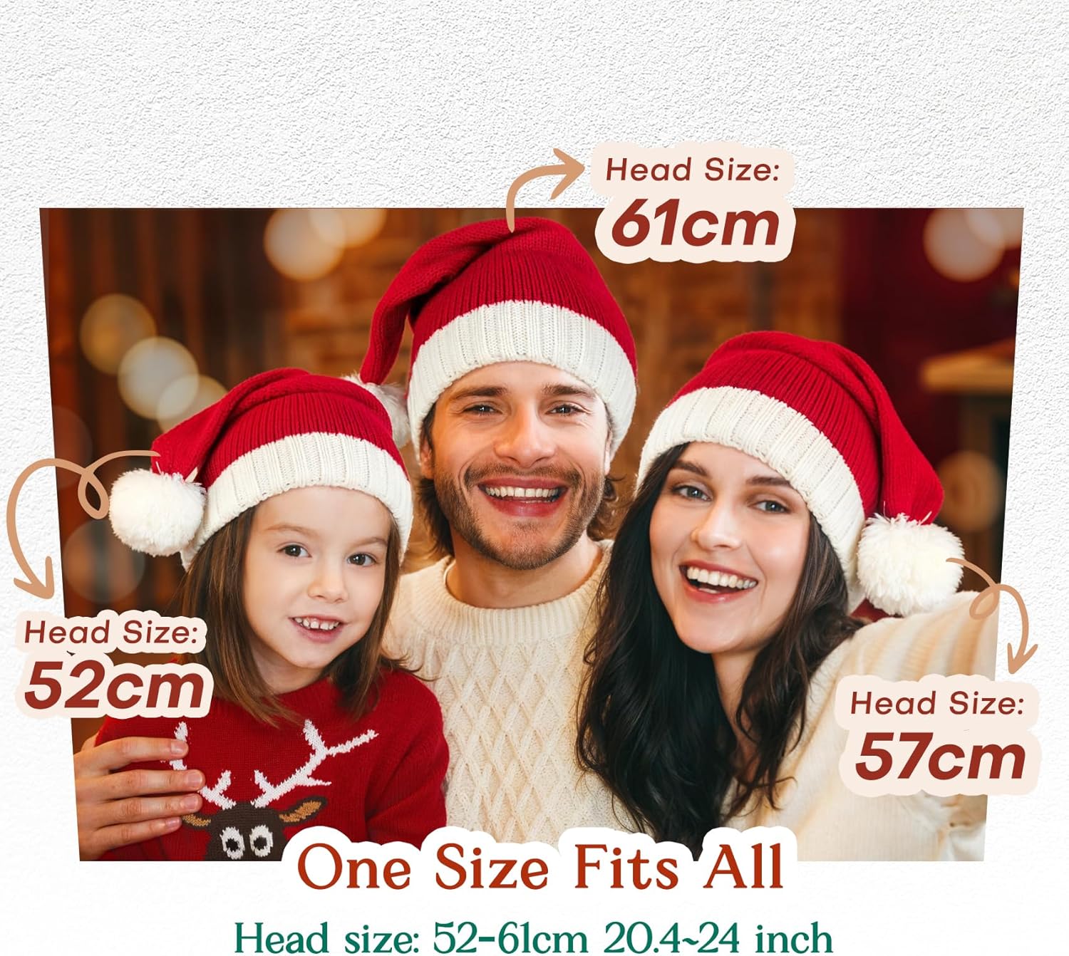 Santa Hat Christmas Hat Xmas Adult Women Men Washable Fade-restant Knitted Soft Warm Long