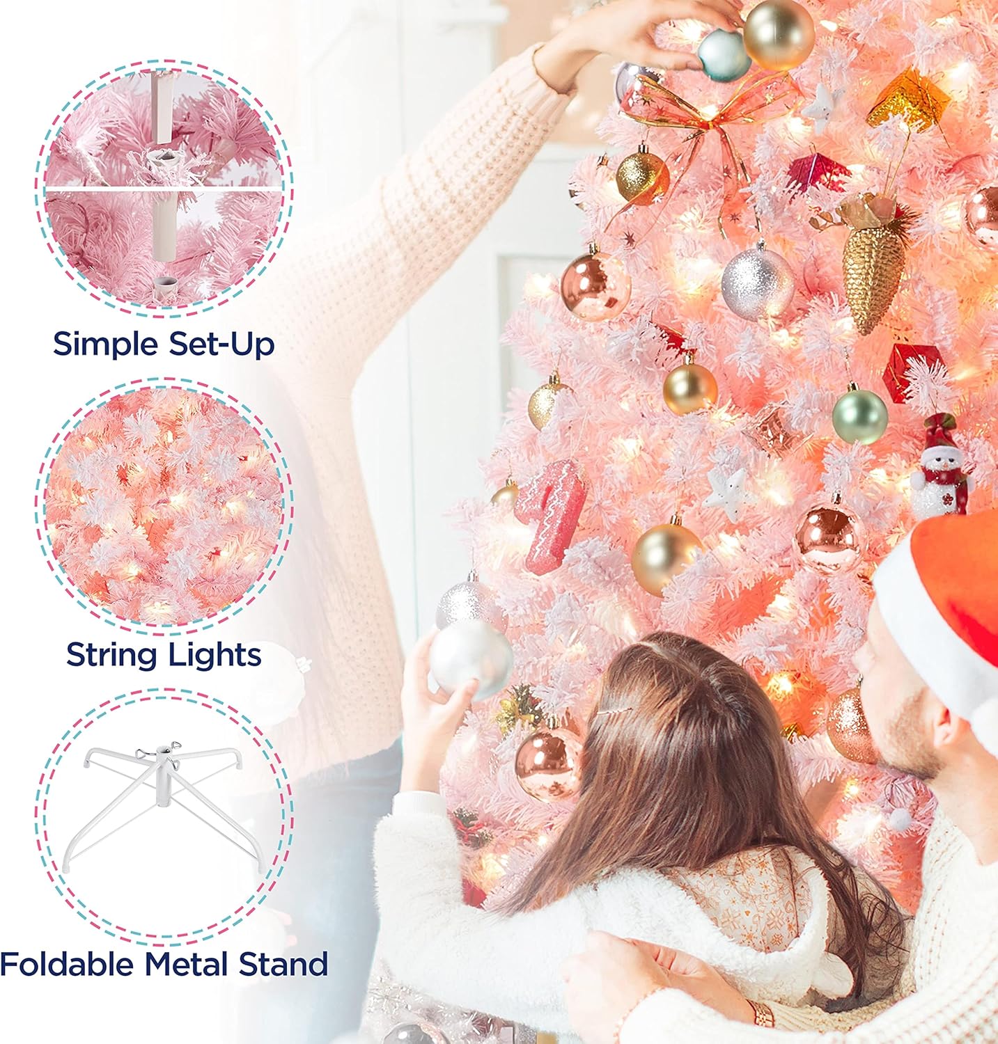 6ft Snow Flocked Pre-lit Christmas Tree with 250 Warm White Lights, 820 Lush Branch Tips & Quick-Assembly Hinged Design, Full Artificial Xmas Tree for Winter Holiday Décor, Green & White