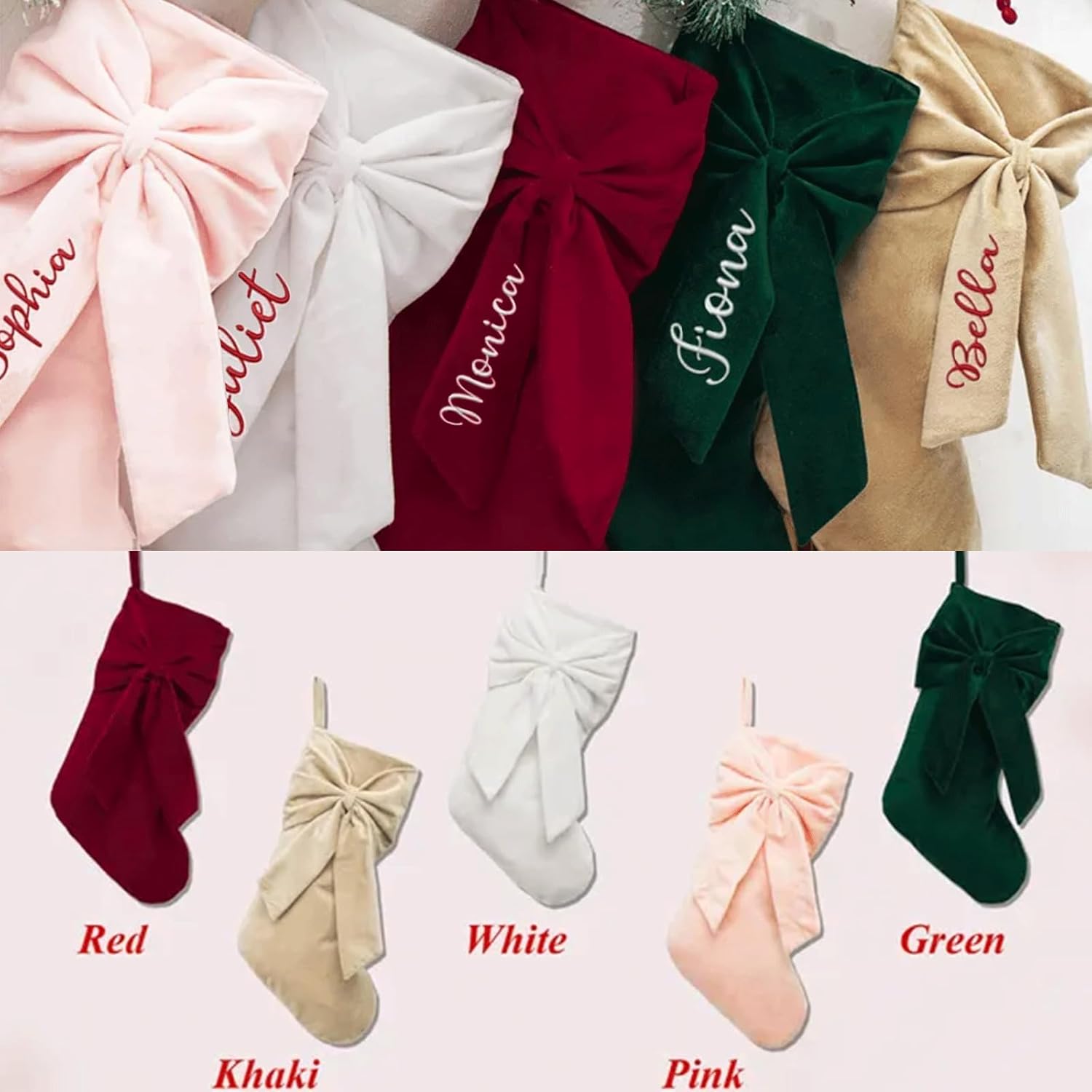 Flycalf Velvet Christmas Stockings 6 Pack Large 20 Inches with Hanging Loop Embroidery Classic Luxury Family Ornament Fireplace Hanging Stockings for Christmas Decorations