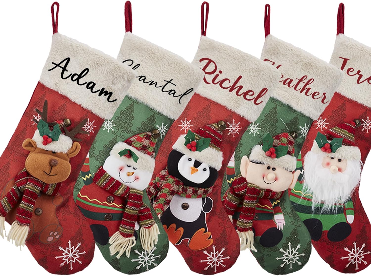 Flycalf Velvet Christmas Stockings 6 Pack Large 20 Inches with Hanging Loop Embroidery Classic Luxury Family Ornament Fireplace Hanging Stockings for Christmas Decorations
