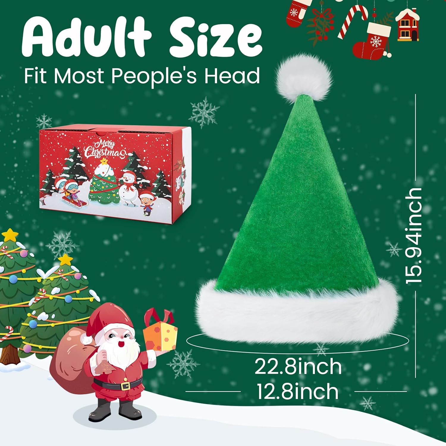Christmas Santa Hat for Adults, Thicken Soft Velvet Comfort Classic Santa Claus Hat for New Year Party Headwear Holiday
