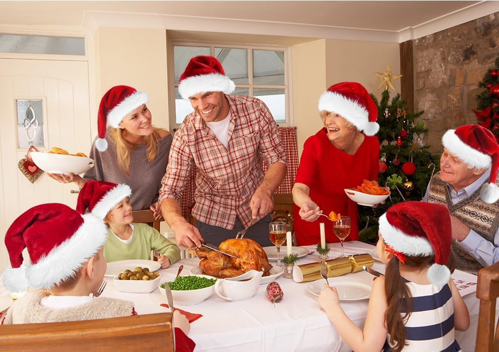 Christmas Hat Santa Hats for Adults Unisex Red Velvet Extra Thicken Xmas Hat for New Year Festive Holiday Party