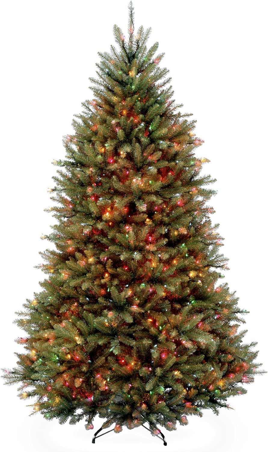 National Tree Company 7.5 ft Pre-Lit Dunhill Fir Artificial Christmas Tree, 700 LED Lights, 2,514 Tips, Foot Pedal, 10 Light Functions, Includes Stand, Green