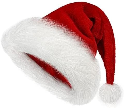 Christmas Hat, Santa Hats for Adults & Kids Red Velvet Comfort Extra Thicken Holiday Xmas Hat for New Year Festive Party