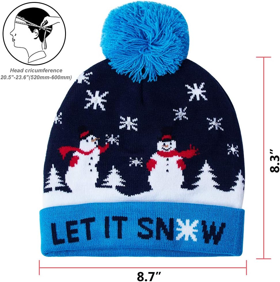 Unisex Ugly LED Christmas Hat Novelty Colorful Light-up Stylish Knitted Sweater Xmas Party Beanie Cap(6 Lights)