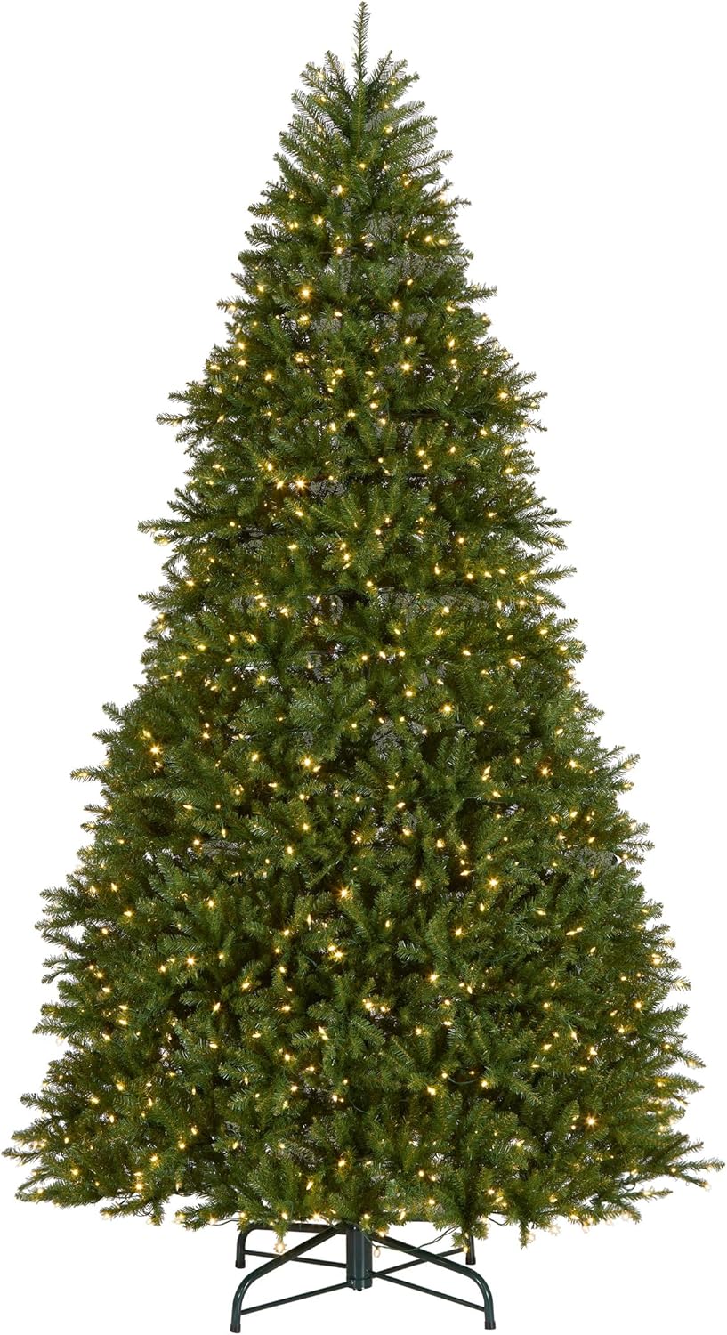 National Tree Company 7.5 ft Pre-Lit Dunhill Fir Artificial Christmas Tree, 700 LED Lights, 2,514 Tips, Foot Pedal, 10 Light Functions, Includes Stand, Green