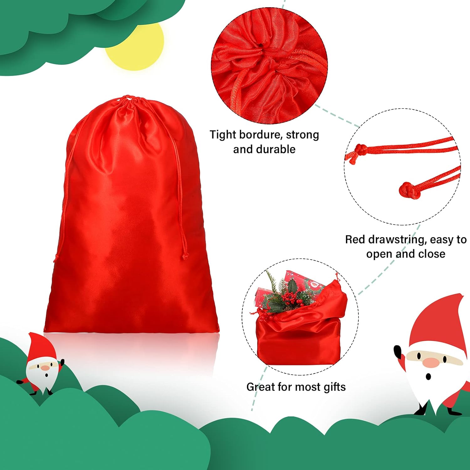 Christmas Santa Costume Set Includes Christmas Santa Hat Beard Wig White Gloves Glasses Present Bag for Xmas Costume