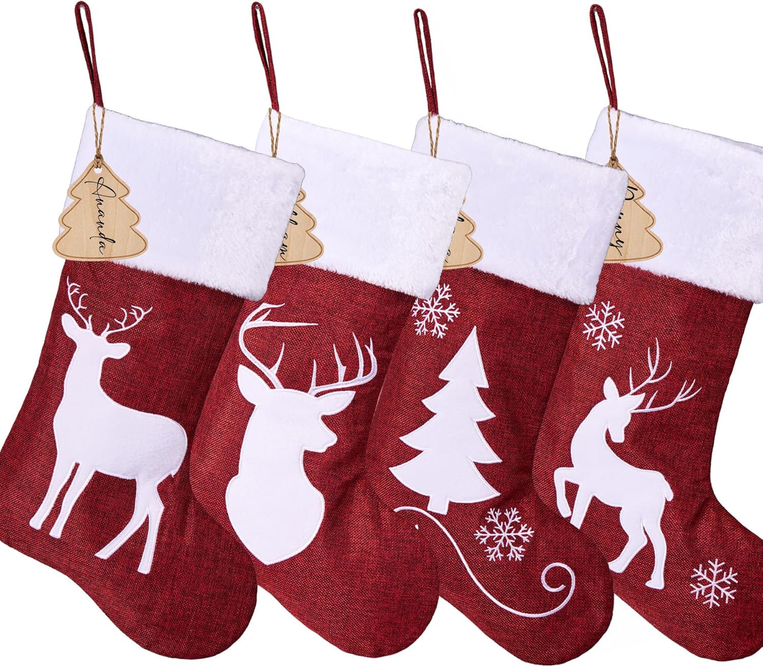Flycalf Velvet Christmas Stockings 6 Pack Large 20 Inches with Hanging Loop Embroidery Classic Luxury Family Ornament Fireplace Hanging Stockings for Christmas Decorations