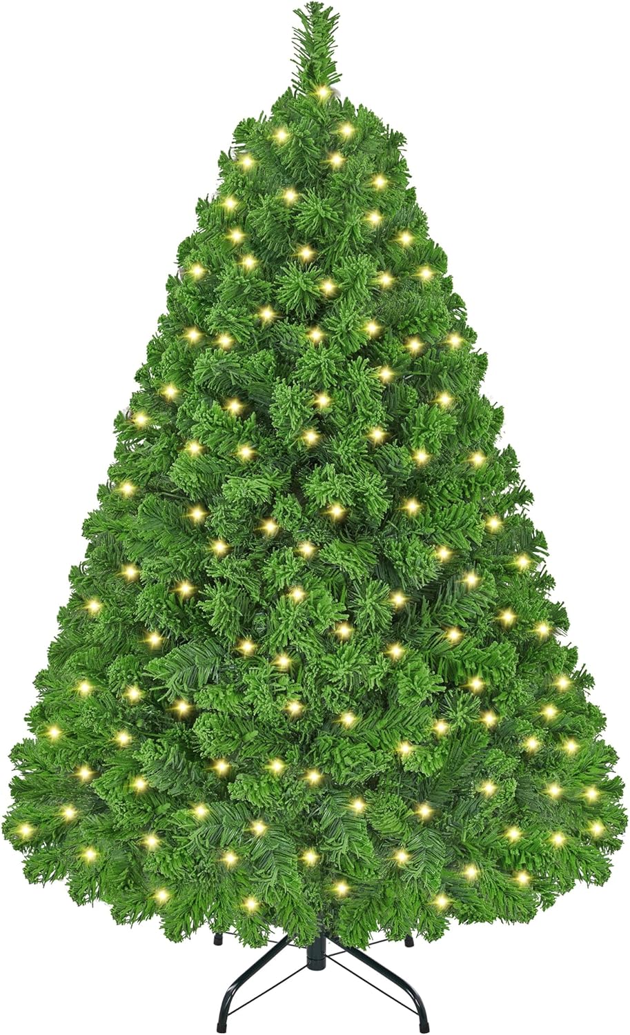 6ft Snow Flocked Pre-lit Christmas Tree with 250 Warm White Lights, 820 Lush Branch Tips & Quick-Assembly Hinged Design, Full Artificial Xmas Tree for Winter Holiday Décor, Green & White