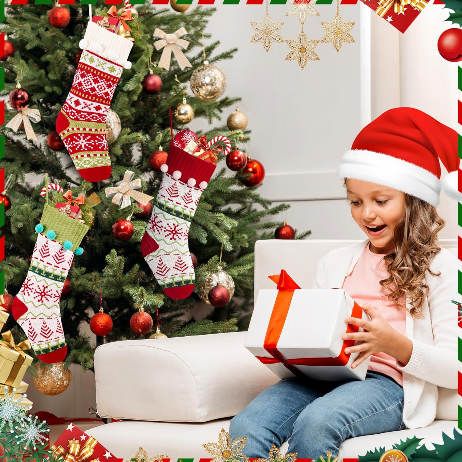 Flycalf Velvet Christmas Stockings 6 Pack Large 20 Inches with Hanging Loop Embroidery Classic Luxury Family Ornament Fireplace Hanging Stockings for Christmas Decorations