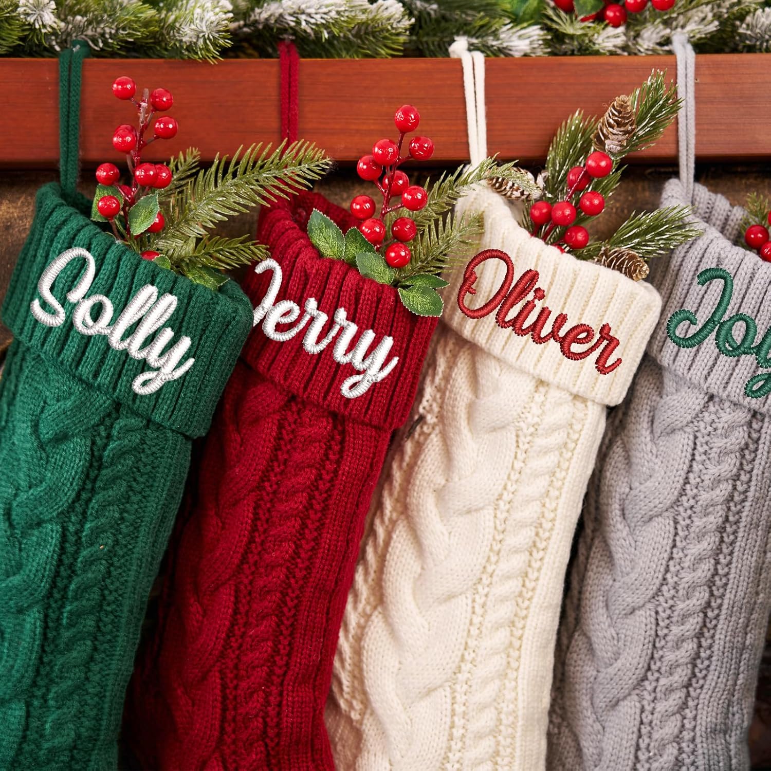 Flycalf Velvet Christmas Stockings 6 Pack Large 20 Inches with Hanging Loop Embroidery Classic Luxury Family Ornament Fireplace Hanging Stockings for Christmas Decorations