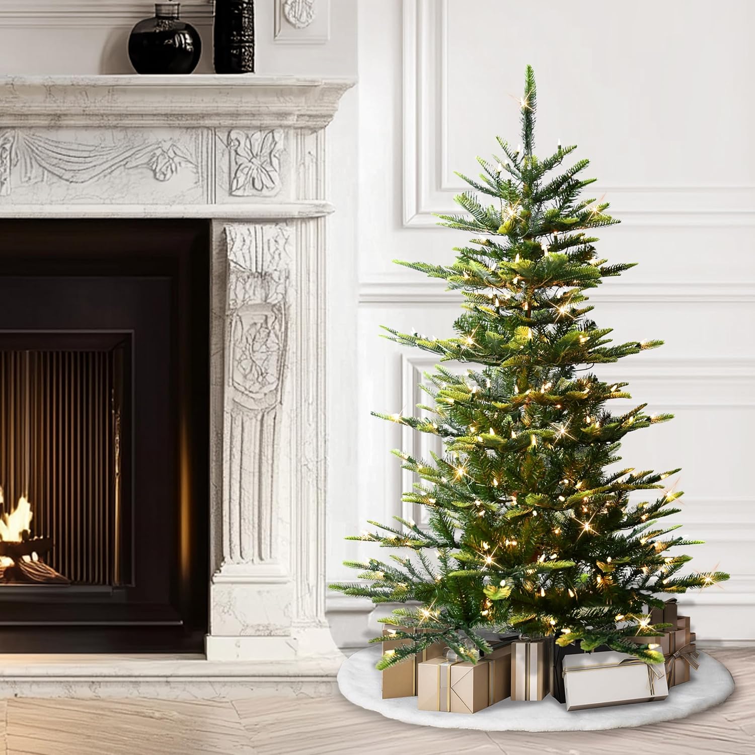 7.5ft Pre-Lit Aspen Fir Artificial Christmas Tree with 700 Clear Lights, 1319 Realistic Dense Branch Tips, Easy Setup Artificial Trees with Sturdy Metal Stand