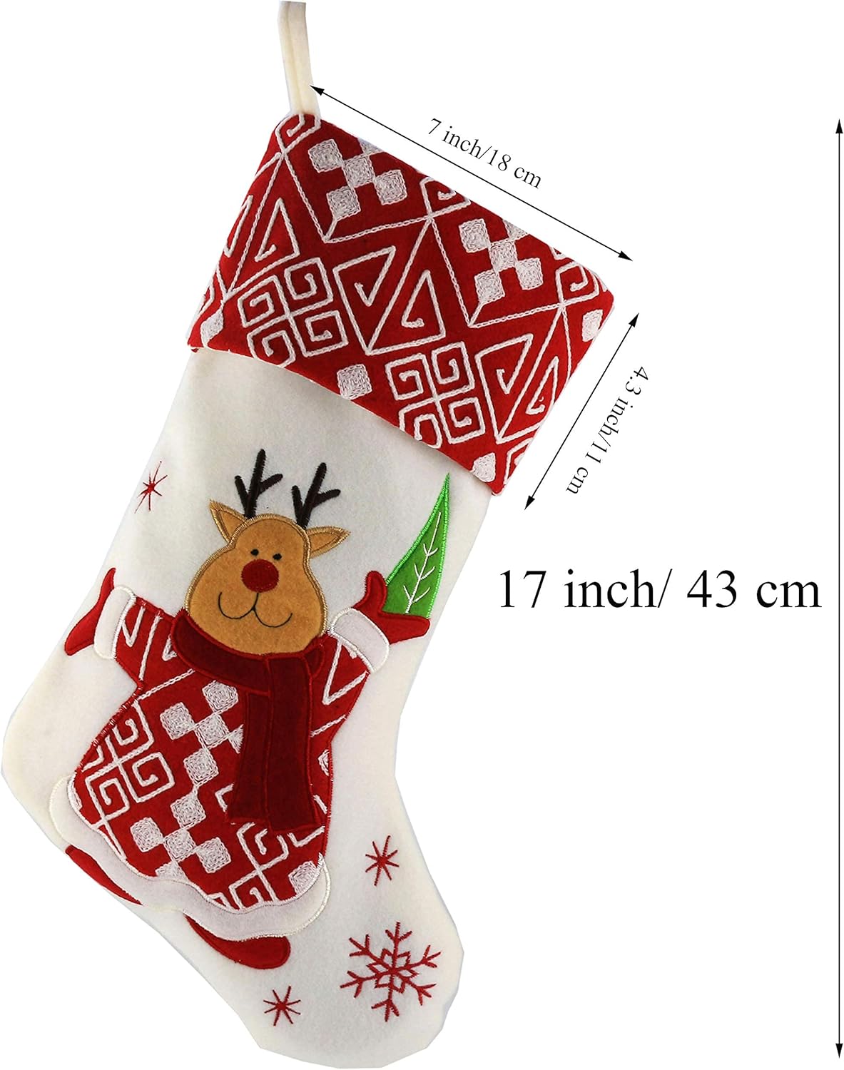 WEWILL Classic Christmas Stockings Set of 2 Elk, Snowman Xmas Character 17 inch Christmas Decorations Gift for Family Kids (Style 4)