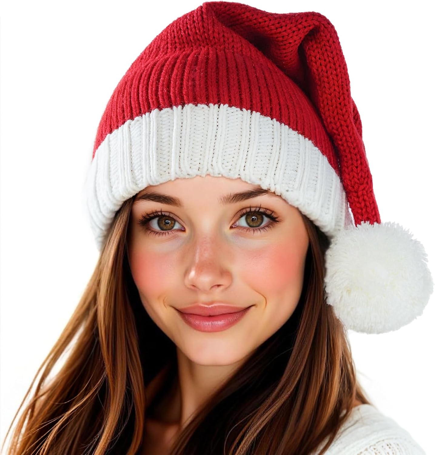 Santa Hat Christmas Hat Xmas Adult Women Men Washable Fade-restant Knitted Soft Warm Long