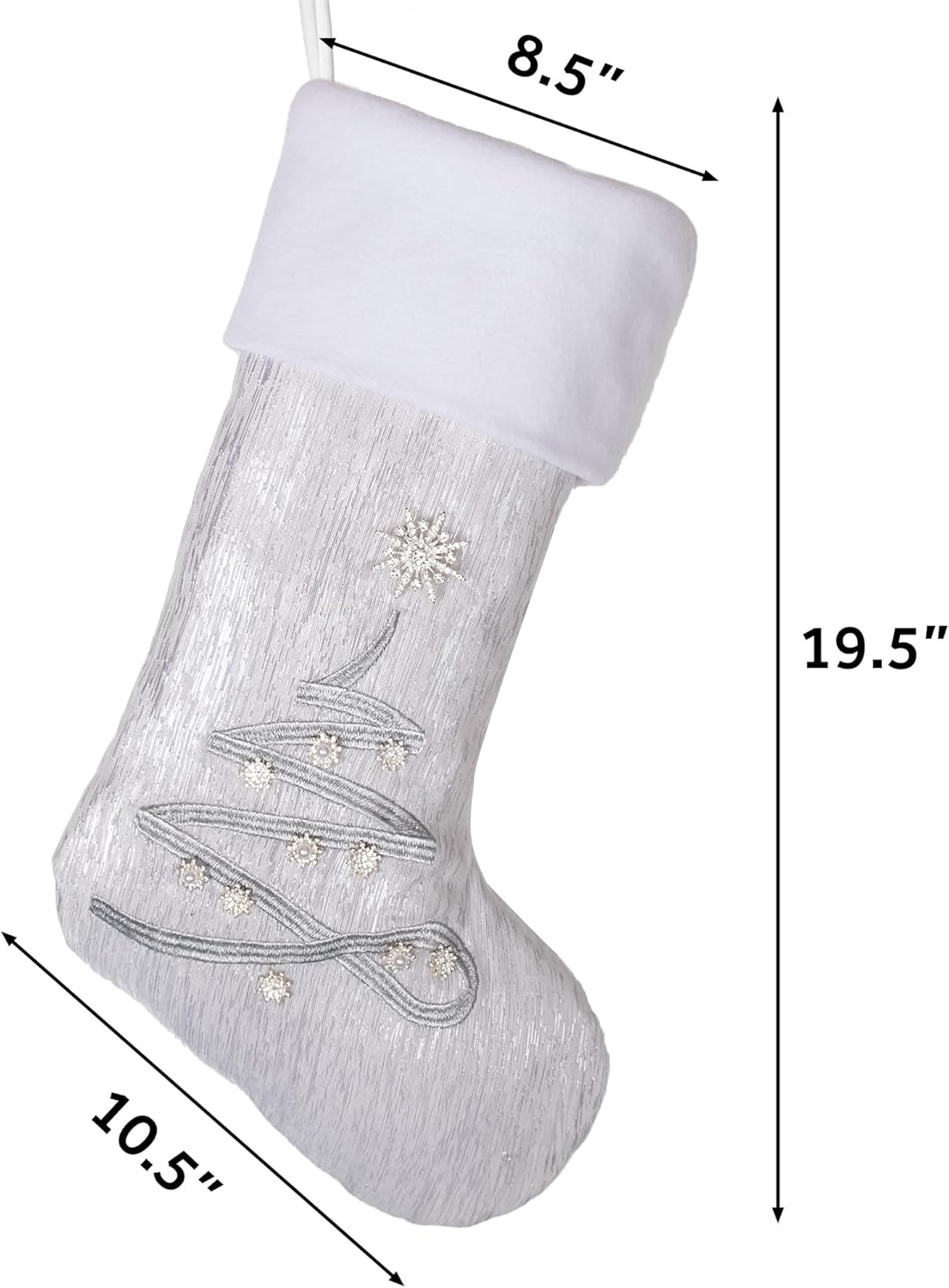 BHD BEAUTY Set of 6 Christmas Stockings Gray Burlap Buffalo Red Plaid Soft Faux Fur 20 Inches Lovely Embroidery Pattern for Family Decorations Hanging Ornament for Xmas Holiday Party