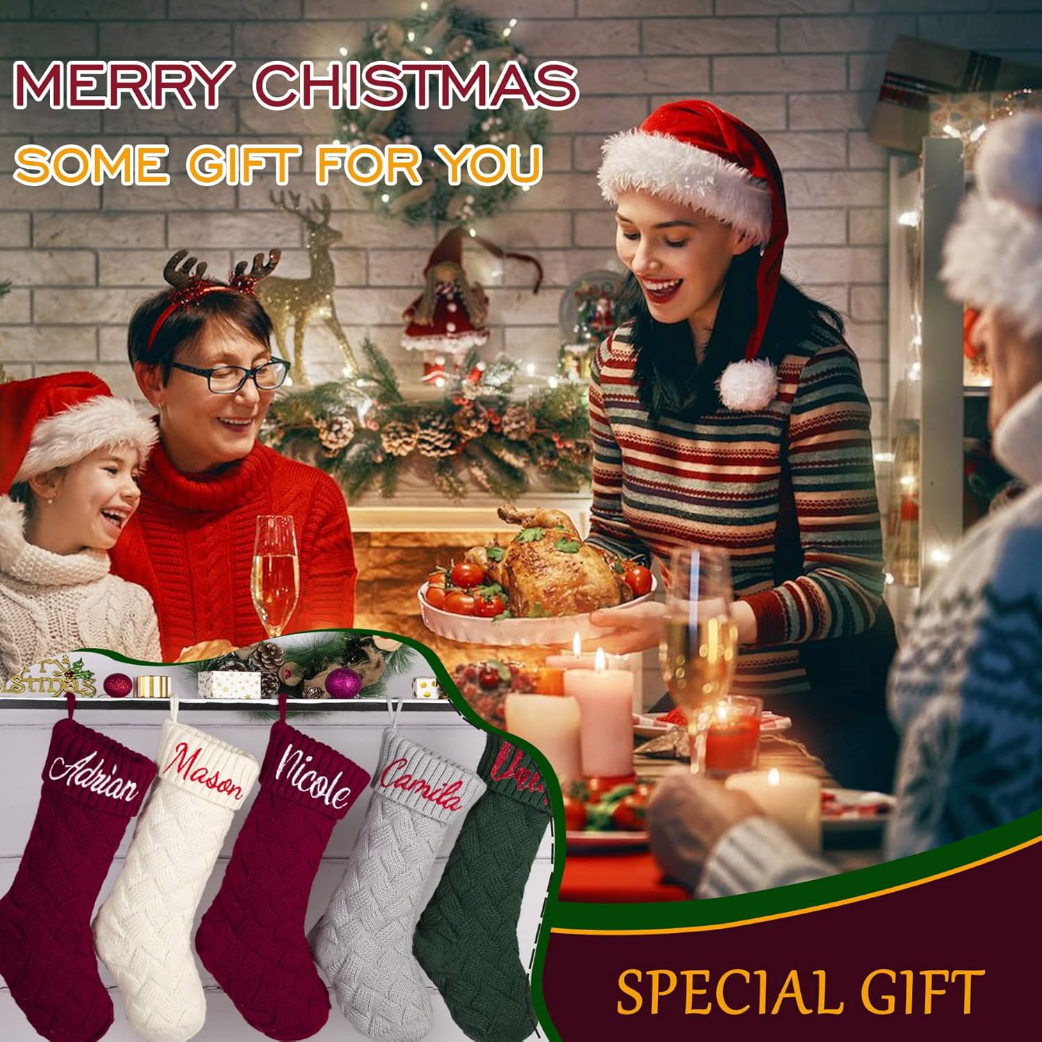 Flycalf Velvet Christmas Stockings 6 Pack Large 20 Inches with Hanging Loop Embroidery Classic Luxury Family Ornament Fireplace Hanging Stockings for Christmas Decorations