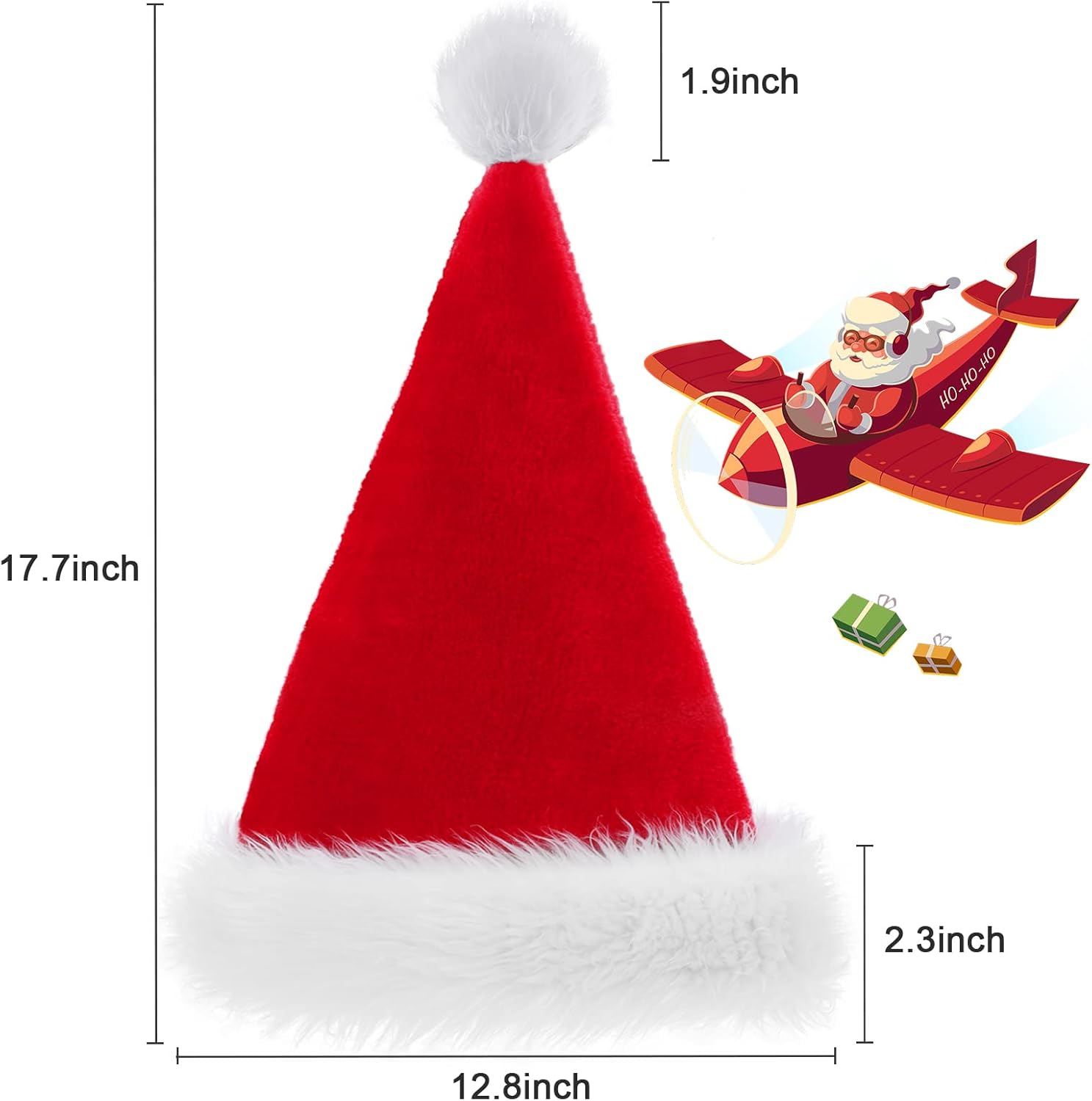 Christmas Hat Santa Hats for Adults Unisex Red Velvet Extra Thicken Xmas Hat for New Year Festive Holiday Party