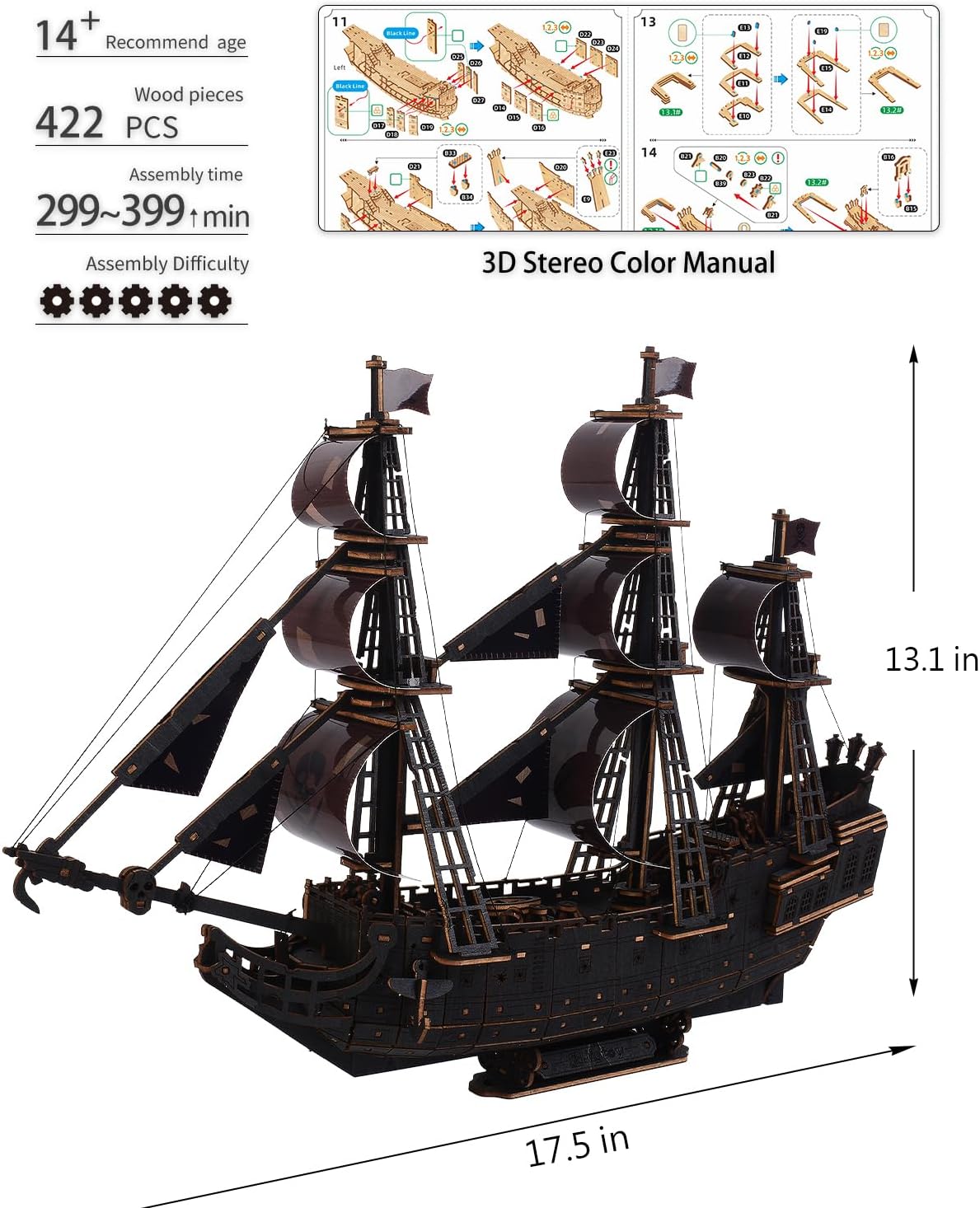 Desafiante rompecabezas de madera 3D de holandés volador para adultos, kit de modelo de barco pirata para construir, regalo ideal de Navidad o cumpleaños para entusiastas de los rompecabezas