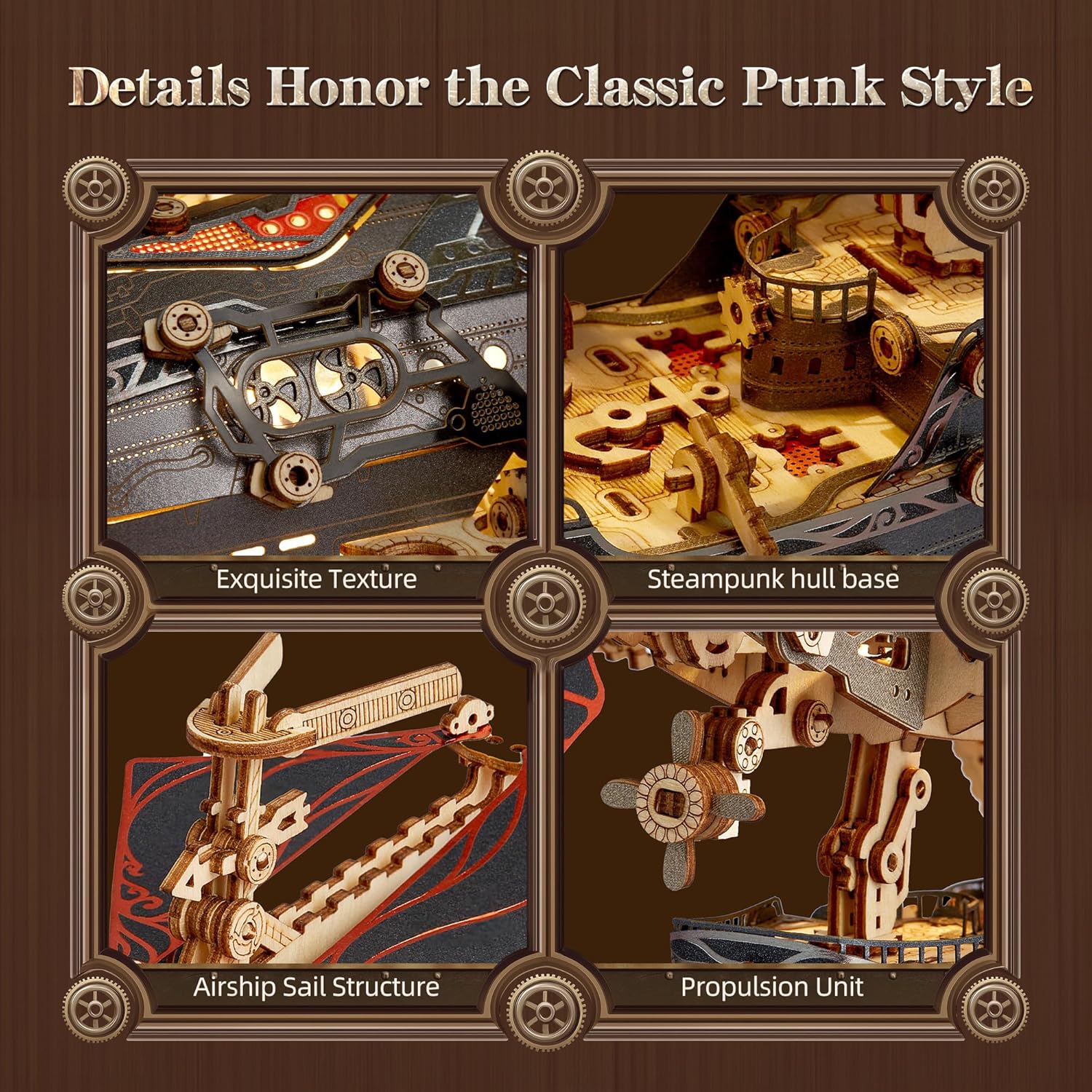 FUNPOLA LED 3D Wood Puzzle Fantasy Airship Model - Steampunk DIY Craft Kit with LED Lights – Intricate Wooden Airship Model Building Set for Teens and Adults(White)