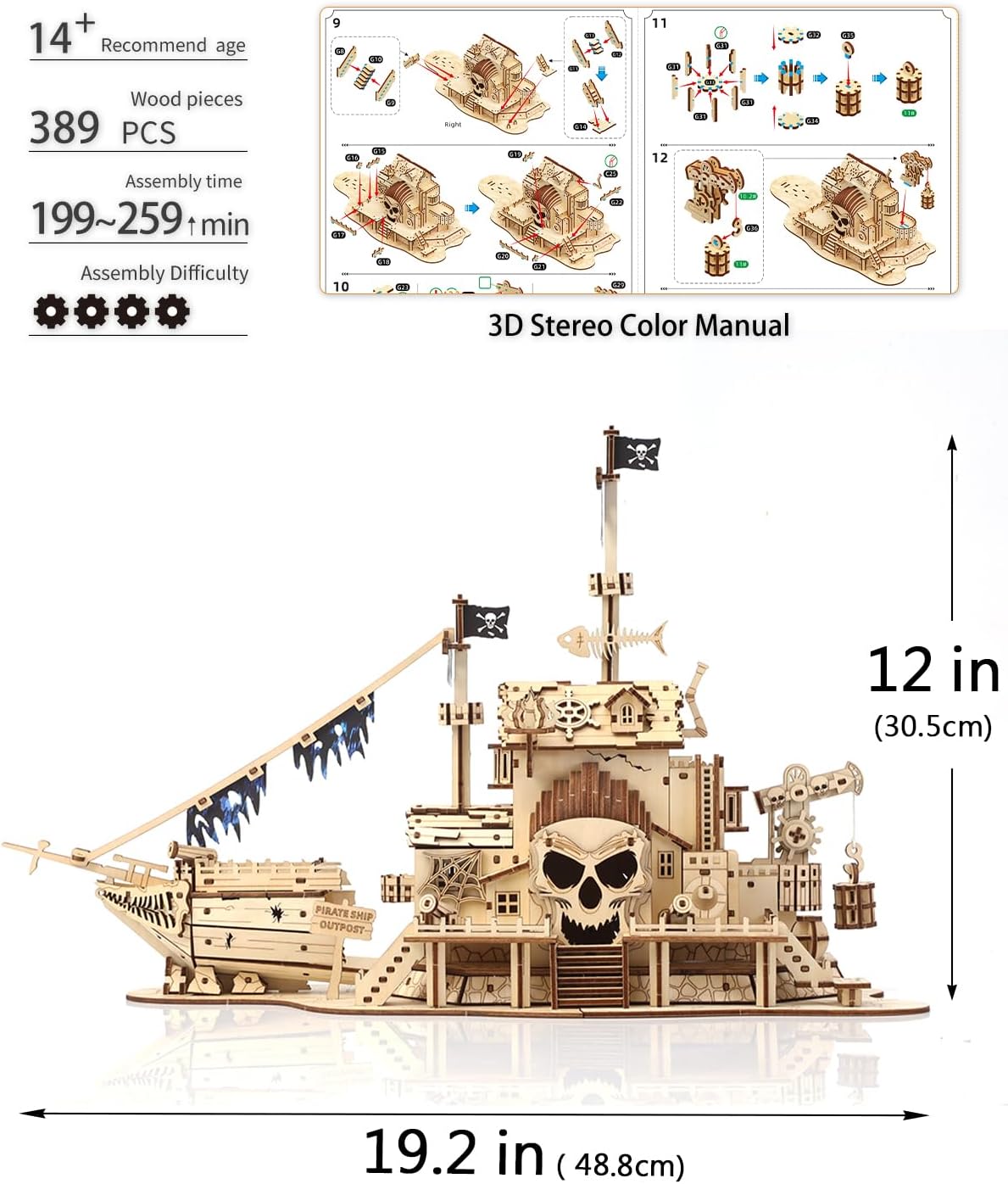 Desafiante rompecabezas de madera 3D de holandés volador para adultos, kit de modelo de barco pirata para construir, regalo ideal de Navidad o cumpleaños para entusiastas de los rompecabezas