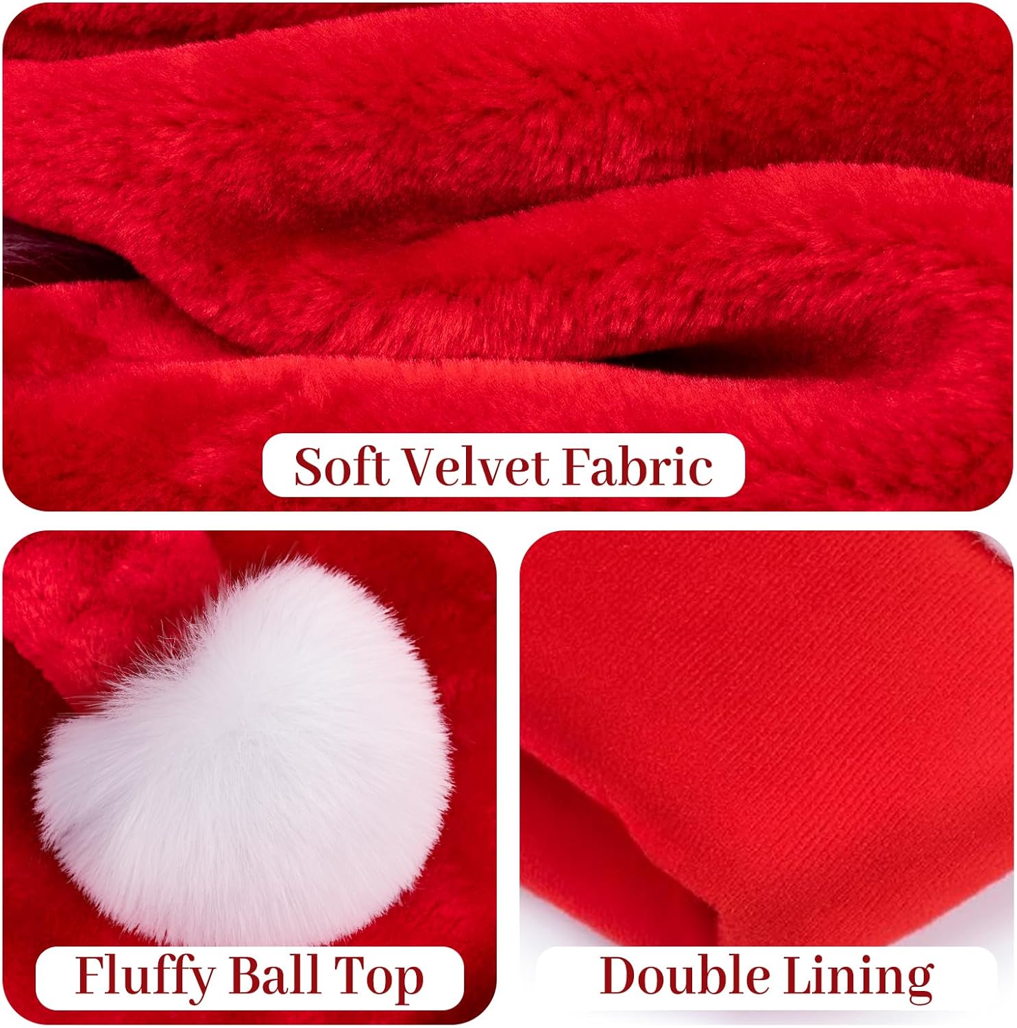 Christmas Santa Hat for Adults, Thicken Soft Velvet Comfort Classic Santa Claus Hat for New Year Party Headwear Holiday