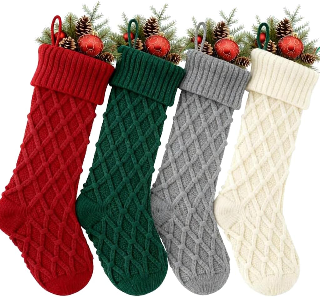 Flycalf Velvet Christmas Stockings 6 Pack Large 20 Inches with Hanging Loop Embroidery Classic Luxury Family Ornament Fireplace Hanging Stockings for Christmas Decorations