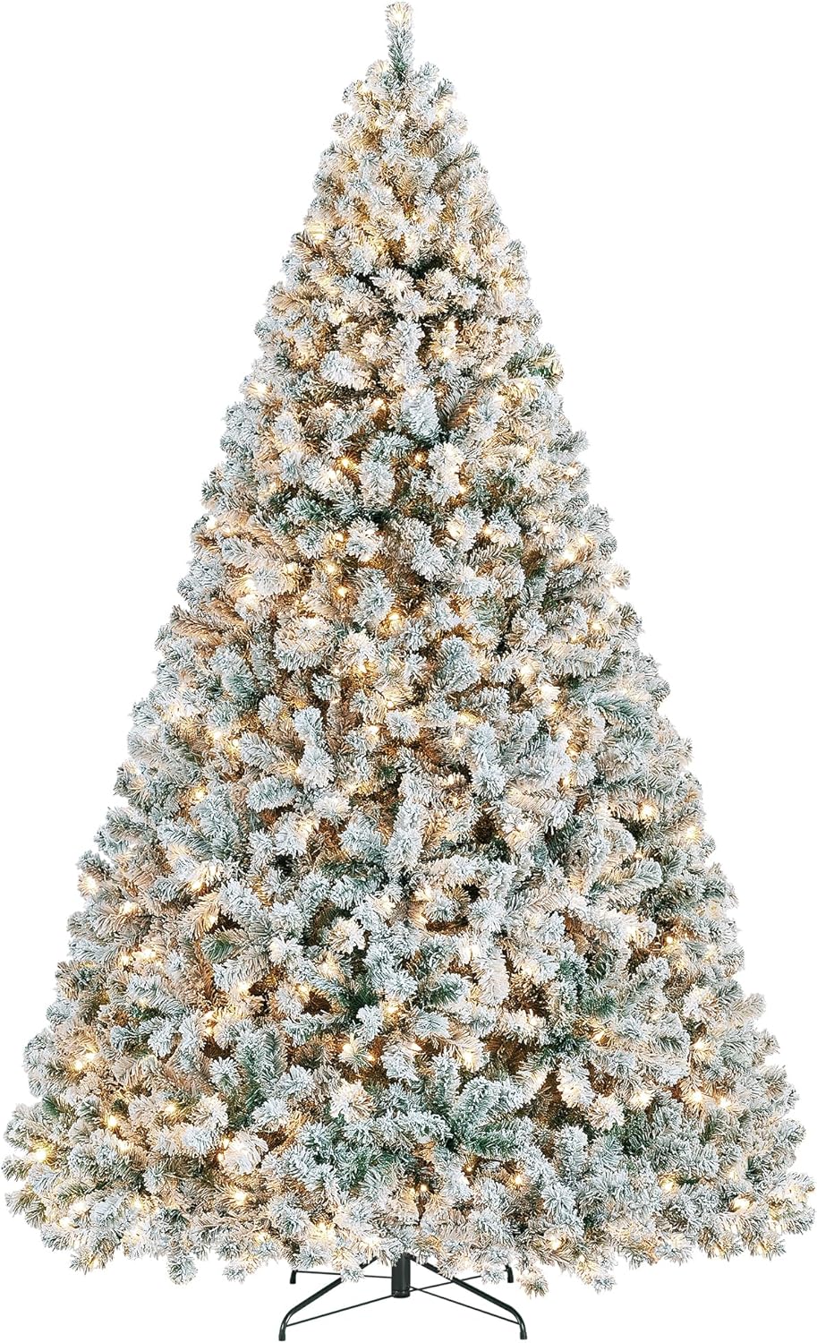 6ft Snow Flocked Pre-lit Christmas Tree with 250 Warm White Lights, 820 Lush Branch Tips & Quick-Assembly Hinged Design, Full Artificial Xmas Tree for Winter Holiday Décor, Green & White